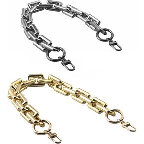MAHAVIMOKSA 1 Pack 40cm/15.7" Chunky Acrylic Resin Purse Chain Purse Handles Replacement Strap with Push Clasp Clip Buckle for DIY Craft Purse Bag Making (Gold)
