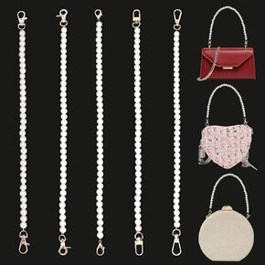 PH PandaHall 5 Styles 16 inch Imitation Pearl Beaded Bag Chains, 10mm Purse Handle Replacement Short Handbag Chain Straps with Metal Clasps for Handbag Purse Wallet DIY Bags