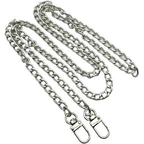 47" Purse Chain Strap Metal Shoulder Crossbody Replacement Bag Chain with Metal Buckles, Flat Chain Strap for Purse Handbag (Silver) J046
