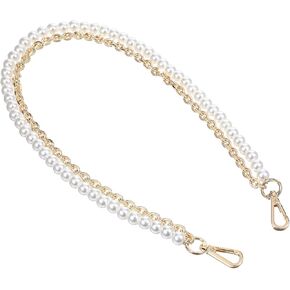 Bag Charms for Handbags Pearl Chain, 23.6" Bag Chains for Handbags, Pearl Purse Straps for Handbags, Chain Strap Shoulder Bag with Metal Buckles, Short Handbag Handles Shoulder Cross Body (Gold)