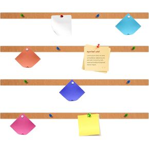 4 Pcs Foldable Felt Cork Strips Bulletin Bar Strip for Wall, Notice Board Self Adhesive Cork Wall Decoration, Paste Note, Photo, Schedules, Office Home Decor