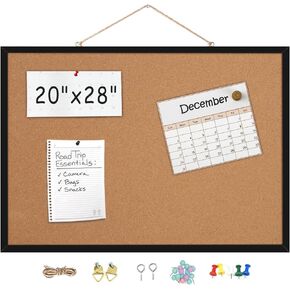 20" x 28" Cork Boards for Walls with Black Wooden Frame 1pack, Whiteboard and Cork Board Combo Double Sided Office Board for Wall Organizer, Bulletins Board Hanging Pin Board for School Home Office