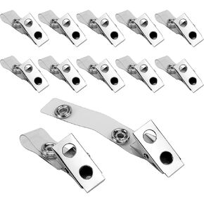 10 Pcs Metal Badge Clips with Clear PVC Straps, Name Tag Clips for ID Cards, Badge Holders, Work Badges (10)