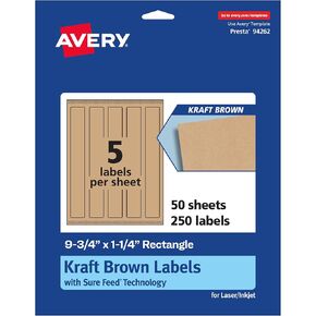 Avery Kraft Brown Rectangle Labels with Sure Feed, 9.75" x 1.25", 75 Kraft Brown Labels, Print-to-The-Edge, Laser/Inkjet Printable Labels