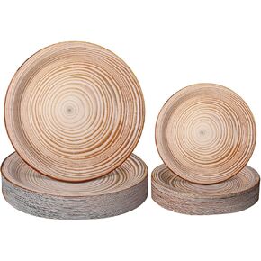 Mumufy 100 Pack Light Wood Grain Paper Plates Wooden Slice Dinner Plates and Camp Fire Dessert Farmhouse Woodland Party favor for Lumberjack Party Supplies in Kuwait
