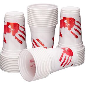 ArtCreativity Blood Print Halloween Party Plastic Cups, Set of 50, 10 oz Halloween Disposable Cups, Halloween Party Supplies and Drinking Decorations, For Juice, Soda, Punch, and More