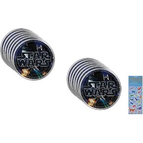 Unique Star Wars Classic Party Supplies Bundle Pack includes 16 Lunch Paper Plates and 1 Dinosaur Sticker Sheet