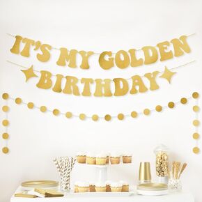 It's My Golden Birthday Banner Decorations Metallic Garland Backdrop For Happy Golden Birthday Party