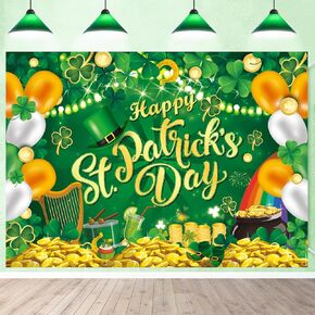 Happy St. Patrick's Day Backdrop 8x6FT St. Patricks Day Party Decorations Lucky Irish Shamrock Photography Background Baby Shower Birthday Party Decor Banner Photo Props