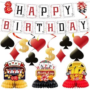 Casino Theme Party Decorations - 15PCS Poker Birthday Banners & Table Centerpieces