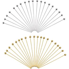 TOAOB 200pcs Ball Head Pins for Jewelry Making Brass Ball Pins 2 Inch 22 Gauge Gold Silver Headpins for DIY Charm Beads Crafts Earring Bracelet Necklace Jewelry Making