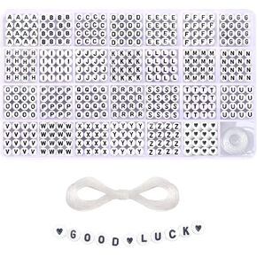1400+ 4x7mm White Round Acrylic Alphabet Letter Beads A-Z Heart Pattern Beads and Crystal Line for Jewelry Making Bracelets Necklaces Key Chains