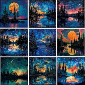 TWBB 9 Pack Diamond Painting ، DIY 5D Diamond Painting Kits للبالغين والأطفال ، مجموعات فن الماس للبالغين بالكامل ، لوحة الماس نمط القمر ، 12 × 12 بوصة