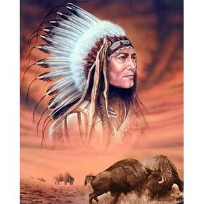 Diamond Art Painting Indian Chief and Fighting Buffalo Native American Kit for Adults Full Round Drill Diamond Art Painting by Number Kits Gem Art Wall Home Decor(11.8 x15.8inch)