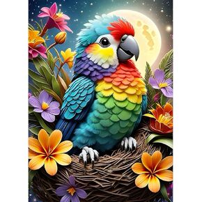 GDYEEH DIY Parrot 5D Diamond Art Painting Kit ، Flows Full Round Round Drill Parkling Diamond Painting Picture ، Moon Light Diamond Paint Art Kits for البالغين ، ديكور الجدار المنزلي 12x16inch