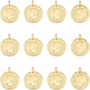 UNICRAFTALE 12Pcs Stainless Steel Golden Coin Pendant Republique Francaise 1808 Charms Flat Round Metal Pendant Hole 5mm Coin Dangle Medallion Charm Pendant for DIY Jewelry Making