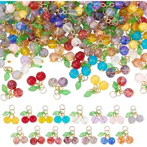 PH PandaHall 150pcs 15 Colors Cherry Charms, Fruit Bead Charms Mini Cherry Pendant Charm DIY Dangle Charms with Metal Loop Jewelry Connector for Necklace Bracelet Earring Jewelry Crafts Making