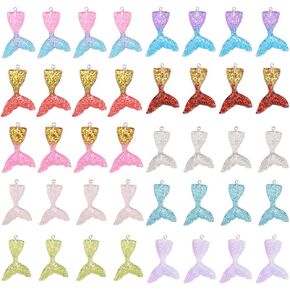 SUNNYCLUE 40Pcs Resin Mermaid Tail Charms Flatback Charm Pendants with Glitter Powder Summer Ocean Fish Tails Charms for DIY Jewelry Making Charms Earring Bracelets Necklace Supplies Hanging Ornament