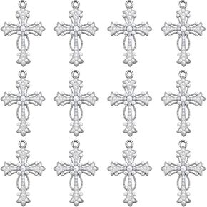 30Pcs Crystal Rhinestone Pearl Cross Charms Alloy Cubic Zirconia Crucifix Pendant for Diy Necklace Earrings Easter Jewelry Making