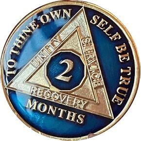 2 Month AA Medallion Metallic Midnight Blue Tri-Plate 60 Day Sobriety Chip