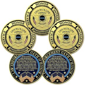 5 PCS Police Challenge Coin Thin Blue Line Sheriff Bulk Law Enforcement Prayer Police Challenge Coins Officers Appreciation Gifts