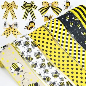 6 Rolls 40 Yards Bee Ribbon Wired Edge Ribbon Honeybee Ribbon for Crafts Wrapping Easter Party Decorations Bee Themed Decorations Bee Baby Birthday Party Supplies in Kuwait