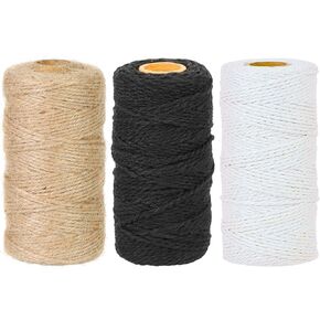Christmas Cotton Twine Natural Jute Twine 2mm Packing Twines 984 Feet Bakers Twine Kraft Butchers Baking Gardening Twine for Gift Wrapping Arts Crafts Party Decorations(Brown Black White)
