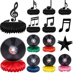 Music Note Centerpieces 14 Pack Vinyl Record Honeycomb Centerpieces for 90s 70s 50s Music Themed Party Decorations Rock and Roll Party Decorations for Birthday Baby Shower