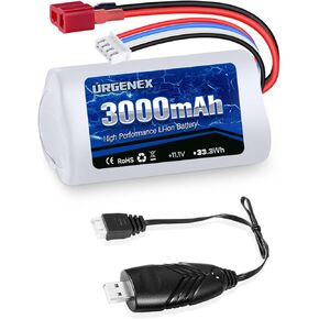 بطارية Urgenex 11.1V 3000mAh Li-Ion لـ R608 Bushless RC Boat 15C 3000MAH بطارية RC عالية السعة مع Deans T Plugh 33.3WH 3S RC BOAT BATTION
