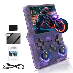 R40S Pro Handheld Game Console with 30000+ HD Classic Games, 256G Portable Retro Video Console, 3.5 Inch IPS Screen Mini Arcade Build in Dual System, 45+ Emulators, Online Battle, 3800 mAh Purple Gift