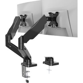 WALI Dual Monitor Stand Arms Mounts, for 2 Monitors, Fully Adjustable Gas Spring Desk Mount Swivel Mounting Holes Bracket with C Clamp, Grommet Base for Display Up to 32 Inch,19.8lbs. (GSMP002), Black