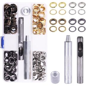 Rustark 120 Sets 3/8" 10mm Thickened Grommet Eyelets Assortment Kit with 3Pcs Setting Install Tool, Gold Silver Black Bronze Metal Eyelet Grommet Set for Leather, Canvas, Tarp, DIY Craft Projects