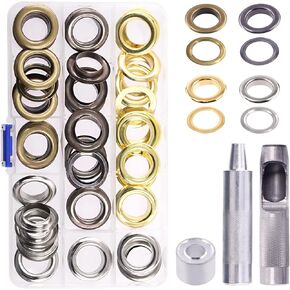 Rustark 120 Sets 3/8" 10mm Thickened Grommet Eyelets Assortment Kit with 3Pcs Setting Install Tool, Gold Silver Black Bronze Metal Eyelet Grommet Set for Leather, Canvas, Tarp, DIY Craft Projects