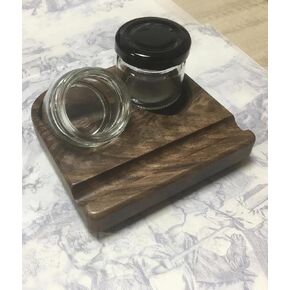 Wooden Tilting Calligraphy Pen Holder with Two Glass Ink Bottle Container, New Ink Bottle Holder,Calligraphy Oblique Nib Holder Stand,Non-Slip Base Desktop Tabel Decoration (White Cap)