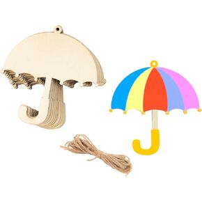 30 Pack 4 Inch Wood Umbrella Cutouts Unfinished Wood Umbrella Crafts Wooden Umbrella Hanging Ornaments DIY Umbrella Craft Gift Tags for Home Party Decoration
