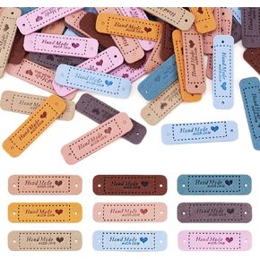 Pandahall 54pcs Handmade with Love Heart Leather Tag Labels Embossed Tags with Holes Embossed Tag Embellishment Knit DIY for DIY Craft Sewing Crochet Hats Supplies