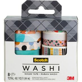 Scotch Washi Tape, Abstract Modern Design, 8 Rolls, Great for Bullet Journaling, Scrapbooking and DIY Décor (C1017-8-P19)