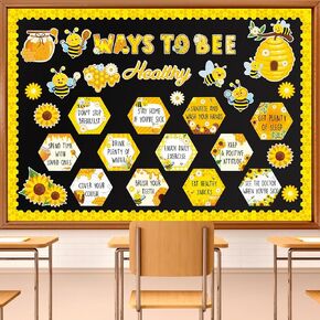 Bee Bulletin Board Decorations Set Bumble Bee Health Classroom Decoration Sunflower Honey Bee Hive Accents Healthy Habits Bulletin Board Cutouts For Spring Summer Office Classroom Home Wall Decor