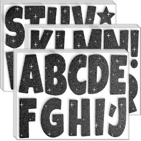 Glitter Bulletin Board Letters for Classroom Alphabet Poster Board Letters for Bulletin Board Display Home School Classroom Decor(Black,4 Inch)