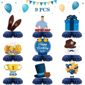Happy Birthday Dad Table Honeycomb Centerpieces, Happy Father's Day 3D Honeycomb Table Toppers I Love Dad Men Birthday Party Table Decorations Best Dad Favor Photo Booth Props 9 PCS