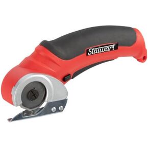 Cordless Electric Scissors - Multipurpose Fabric, Leather, Carpet or Cardboard Cutter with Rotary Blade and 4V Rechargeable Battery by Stalwart (Red)