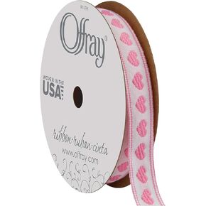 Offray 1/2" Wide Heart Pattern Ribbon for Crafts and Decoration, 9-Foot, Pink