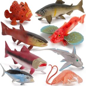 Fantarea 8 PCS Ocean Sea Marine Model Desigfures Salmon Tuna Ratfish التماثيل التماثيل الحزب يفضل الإمداد
