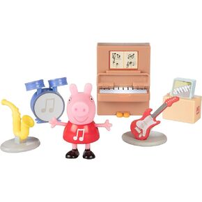 Peppa Pig Little Rooms Music Studio Playset, 6 Pieces - Includes Peppa Figure, Guitar, Saxophone, Drums, Records & Light-Up Piano - Easter Basket Stuffer Gift for Kids, Girls, Boys - Ages 2+