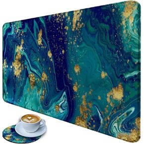 Black Leopard Print Mouse Pad,Large Gaming Mouse Pad with Stitched Edges, Extended Computer Mouse Pad Water-Resistant Writing Pads with Non-Slip Rubber Base 31.5 x 11.8 in,with Coasters