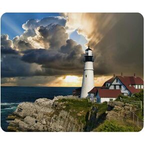 Gaming Mouse Pad Portland Head Lighthouse Maine Sun Rays Non-Slip Rubber Mouse Pad for Computers, Laptop, Office, Home Rectangle Personalized Mousepad 9.5 Inch x 7.9 Inch