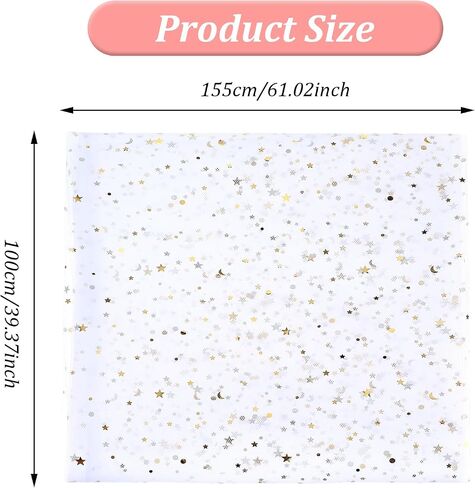 Glitter Tulle Fabric Rolls, 1.7 Yard x 39" Star Moon Sequin Tulle Ribbon Netting Fabric for Tutu Skirts Dress Sewing DIY Crafts Birthday Wedding Party Decoration(White) in Saudi Arabia
