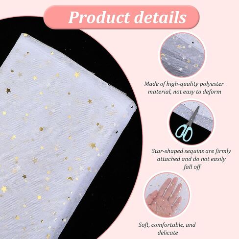 Glitter Tulle Fabric Rolls, 1.7 Yard x 39" Star Moon Sequin Tulle Ribbon Netting Fabric for Tutu Skirts Dress Sewing DIY Crafts Birthday Wedding Party Decoration(White) in Saudi Arabia