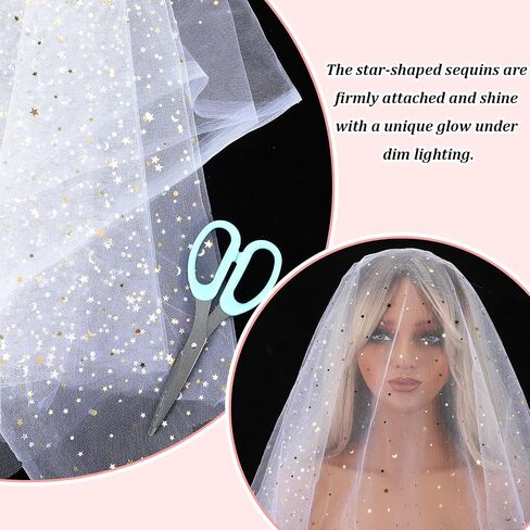Glitter Tulle Fabric Rolls, 1.7 Yard x 39" Star Moon Sequin Tulle Ribbon Netting Fabric for Tutu Skirts Dress Sewing DIY Crafts Birthday Wedding Party Decoration(White) in Saudi Arabia