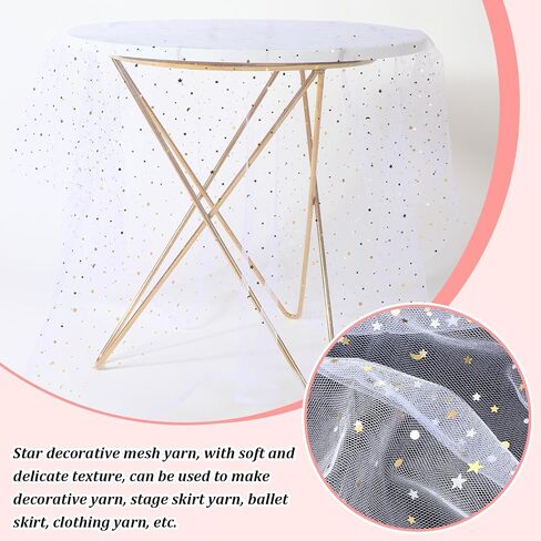 Glitter Tulle Fabric Rolls, 1.7 Yard x 39" Star Moon Sequin Tulle Ribbon Netting Fabric for Tutu Skirts Dress Sewing DIY Crafts Birthday Wedding Party Decoration(White) in Saudi Arabia